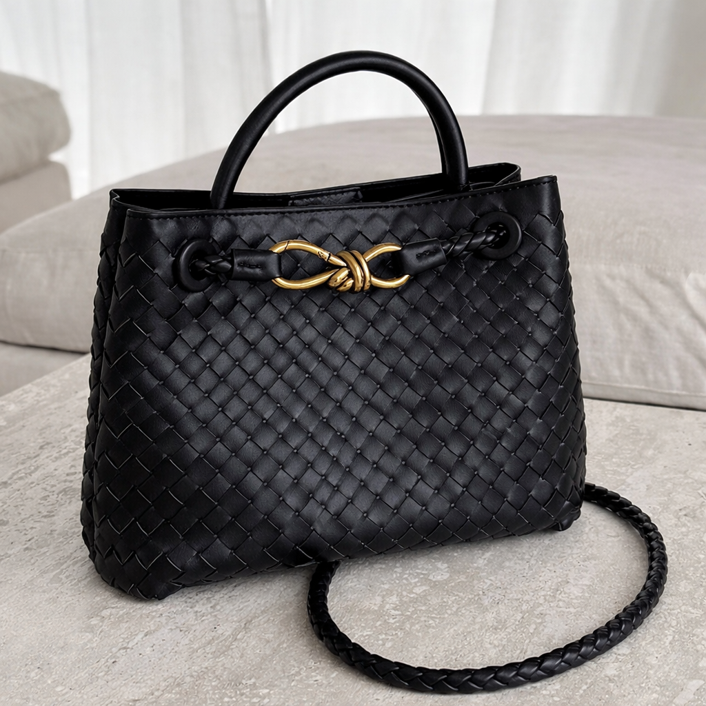 Elegant Woven Tote Bag – Soft Vegan Leather Shoulder Bag