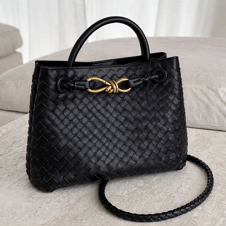 Elegant Woven Tote Bag – Soft Vegan Leather Shoulder Bag